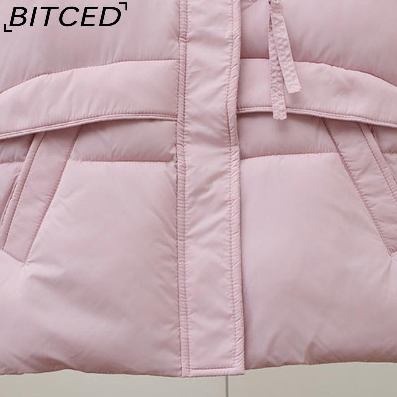 BITCED Women's Short Down-Filled Cotton Jacket with Oversized Fur Collar - Winter Fashion Coat