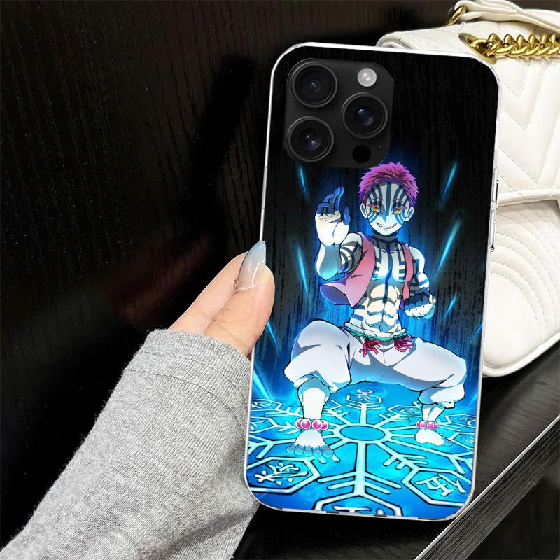Akaza Demon Slayers Coque pour iPhone 13 12 Mini 11 Pro Max Housse de Téléphone Souple X XS XR 7 SE 8 Plus 6 6S 5 5S Silicone Noir Capa