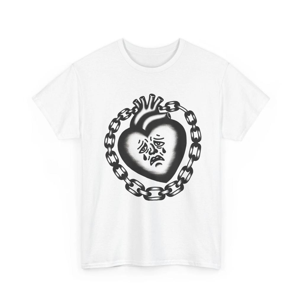 Unisex Adult T Shirt Traditional Tattoo Art Heavy Heart Chain Sorrows Emo Punk