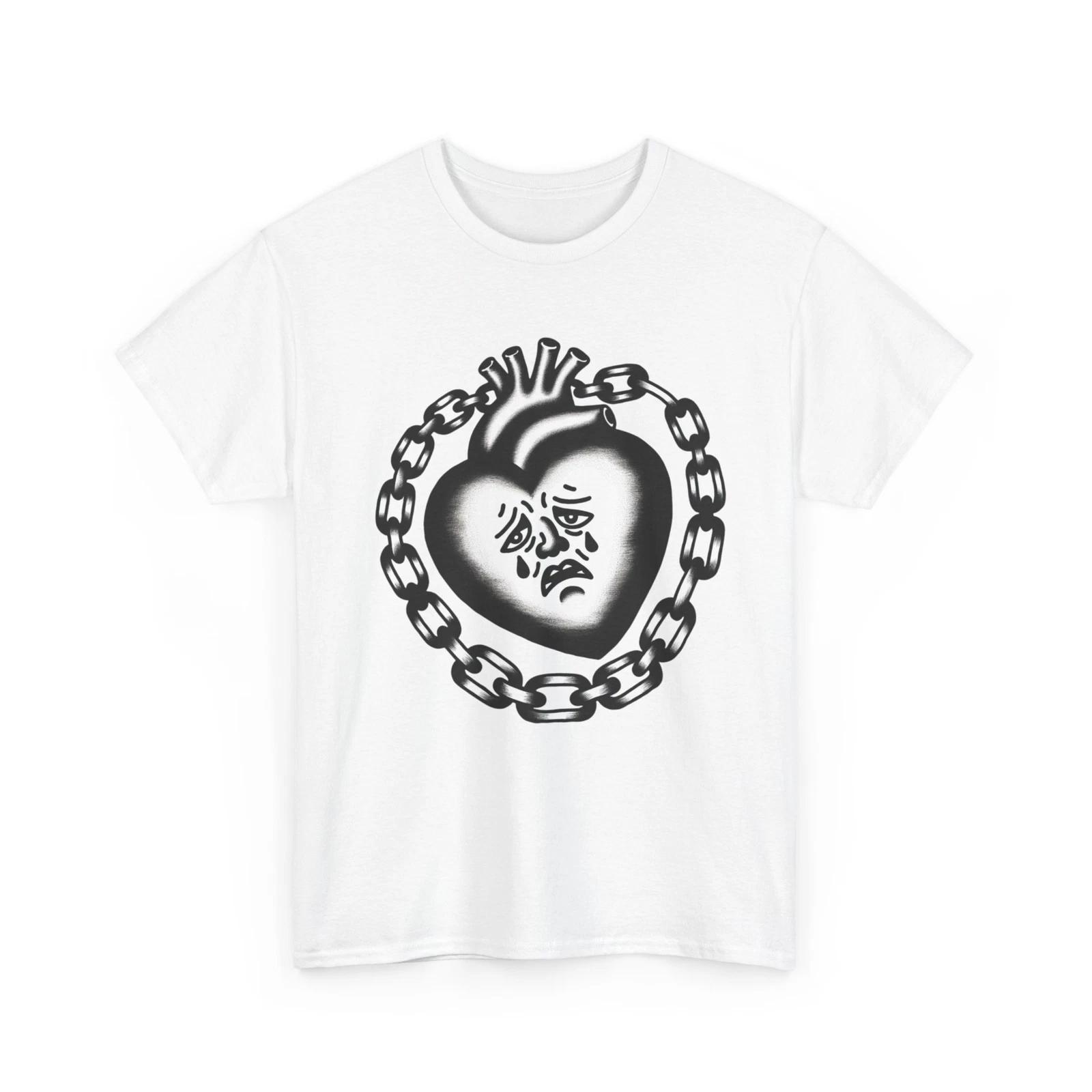 

Unisex Adult T Shirt Traditional Tattoo Art Heavy Heart Chain Sorrows Emo Punk S