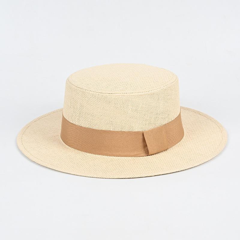 Summer Seaside Beach Outdoor Men's and Women's Woven Hats Top Hat Flat Top Breathable Sunscreen Sunshade Straw Hat