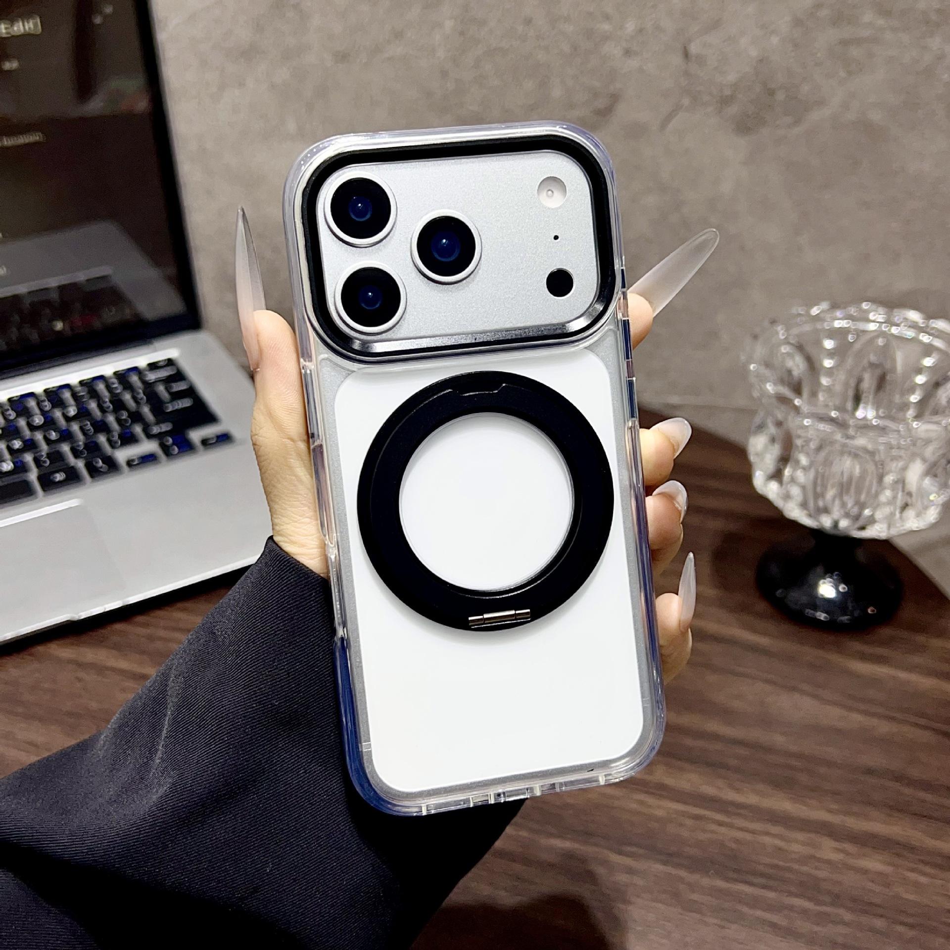 Совместимый с iPhone 17 Pro Max прозрачный магнитный чехол-подставка, Apple 16 Pro прозрачный 15 защитный чехол iPhone17E чёрный