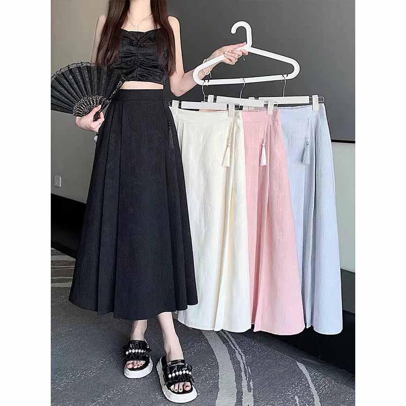 

Новая женская жаккардовая юбка в китайском стиле: Весна/Осень, эластичная завышенная талия, плиссированная А-силуэтная драпировка, средняя/длинная длина.