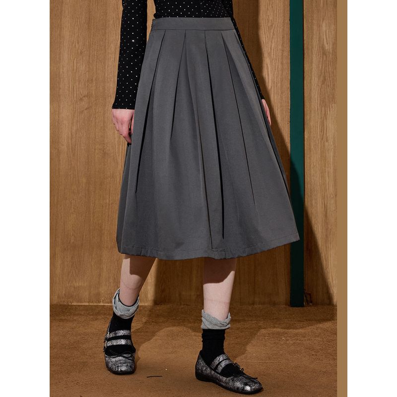 Coolhut Japanese Style High-Waisted Versatile Casual Pleated A-Line Slimming Loose Elegant 2025 Winter Skirt