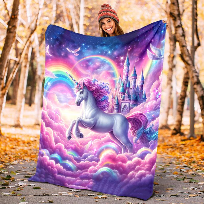 1PC Purple unicorn blanket, al season lightweigh Poster blanket home office outdoor nap multifunc Poster blanketional blanket