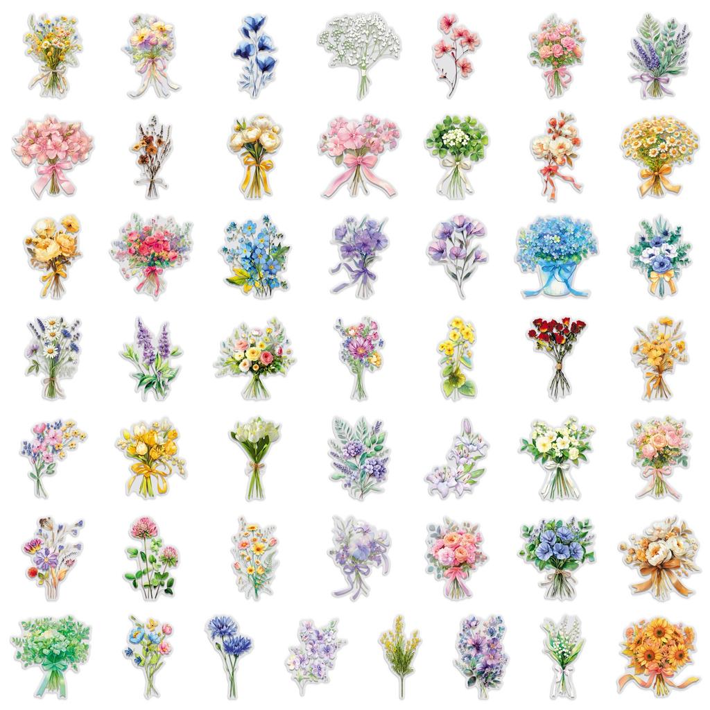 50Pcs/Set Beautiful Flowers. Romantic Bouquets Series 02 PET Stickers Waterproof DIY Fashion Doodle Decals Stickers