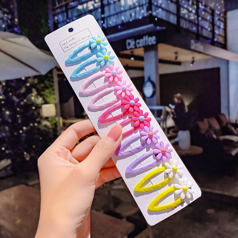 10 pçs/conjunto Meninas Bonito Desenho Animado Unicórnio Arco-Íris Flor Presilhas de Cabelo Crianças Doce Decoração de Cabelo Franja Grampos de Cabelo Acessórios de Cabelo