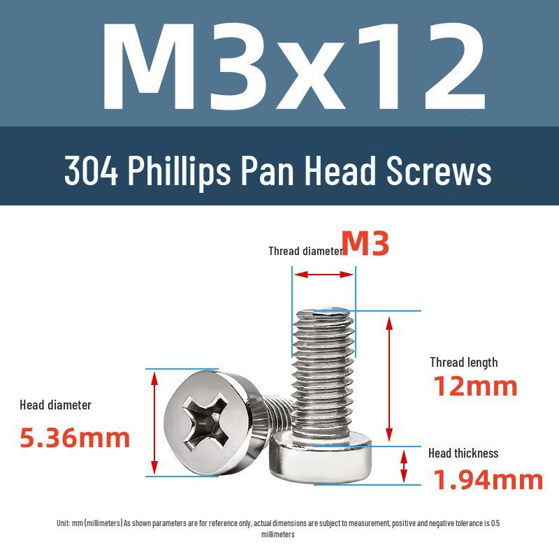 Yigu 304 Stainless Steel Phillips Round Head Machine Screws M2.5-M5