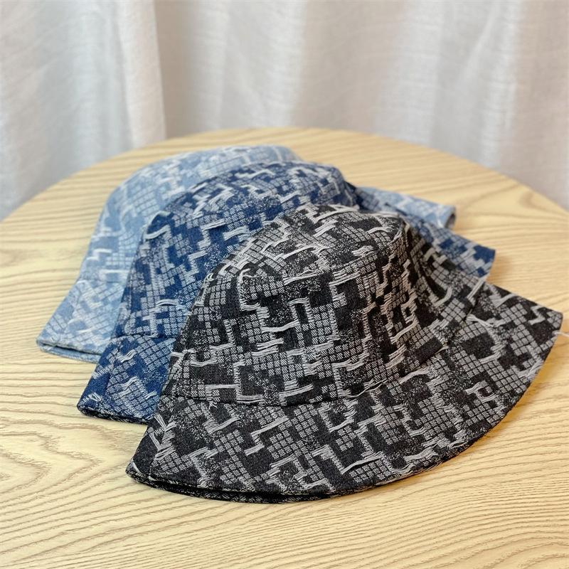 Fisherman Check Denim Hat Women Spring And Autumn Sun Sunscreen Hat Bucket