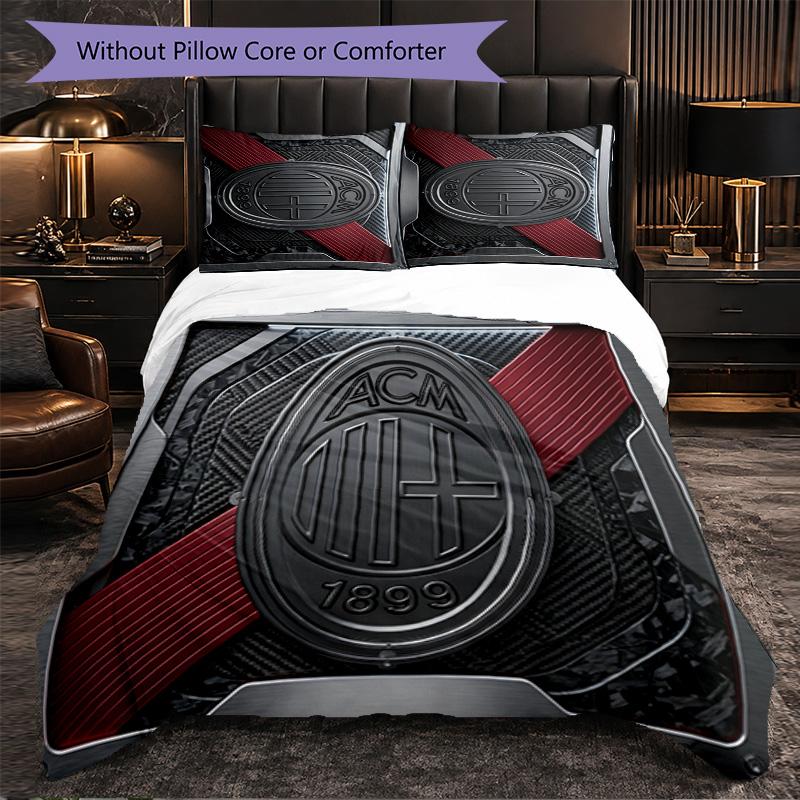 Set Lenzuola AC Milan Modello 3 Pezzi Morbida Copripiumino in Microfibra con Federe per Camera da Letto