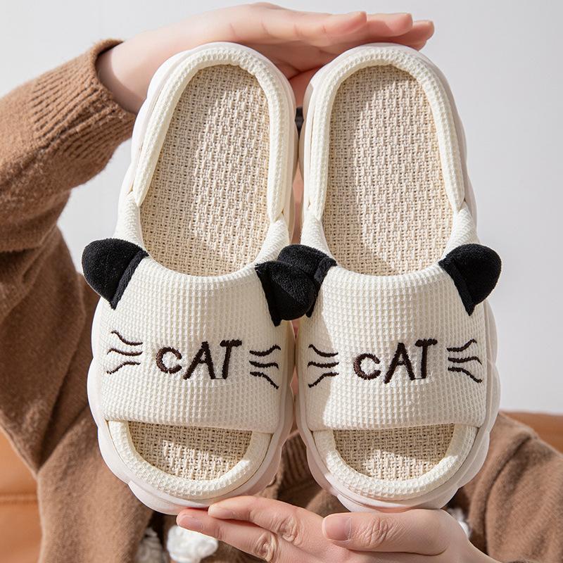 Mode Leinen Plateau Damen Hausschuhe Zuhause Frühling Sommer Katze Luxus Designer Frau Schuhe Ballerinas Niedlich Hanf Indoor Elegant Lässig Pantoletten