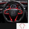 3Pcs Car Interior Steering Wheel Cover Trim Red Auto Interior Remodeling Decor for Honda Civic 10th 2016-2018