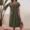 Women's Casual Dress Round Neck Short Sleeve Maxi Dress with Pocket Loose