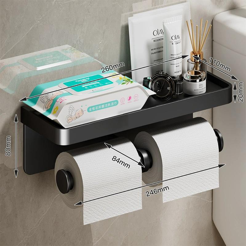 Wall-Mounted Two-In-One Toilet Paper Holder Space Aluminum Paper Towel Storage Rack Bathroom Mobile Phone Storage Rack