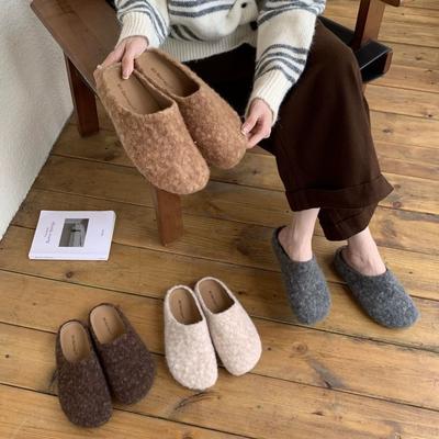 Mode Herbst/Winter 2025 Damen Warme und Lässige Dicksohlige Rutschfeste Hausschuhe Retro-Stil Abriebfest Flachsohlig Baotou Mopp