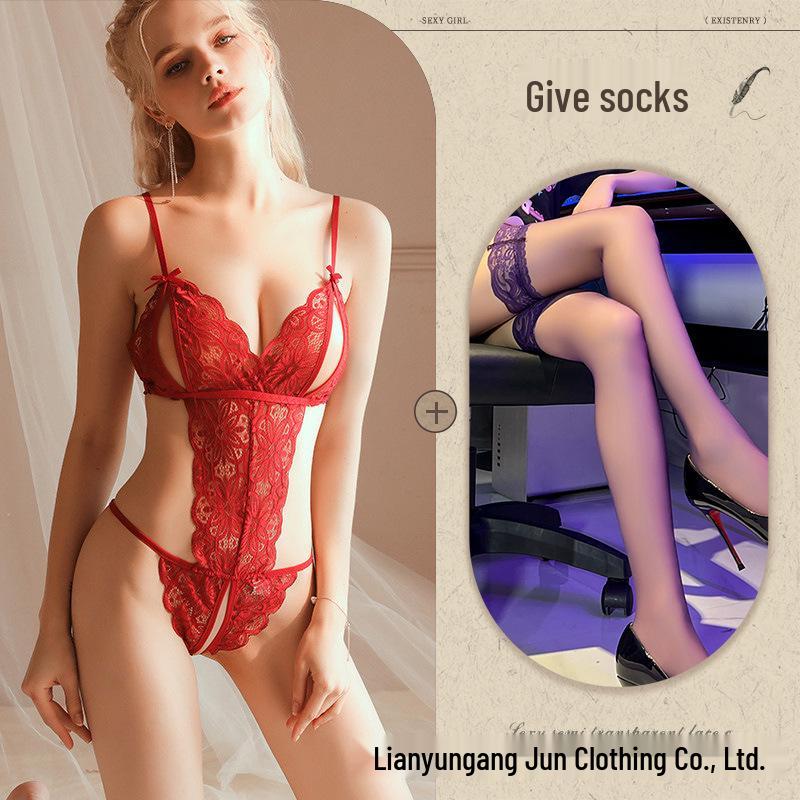Spitzen-Dessous mit offenem Schritt: Sexy, durchsichtiger Nachthemd-Verführungsmantel