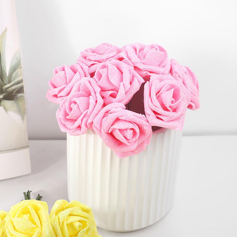 5/10pcs 6cm Glitter Foam Rose Artificial Flower Branch Bridal Bouquet Fake Flower DIY Wreath Craft Wedding Party Home Decor