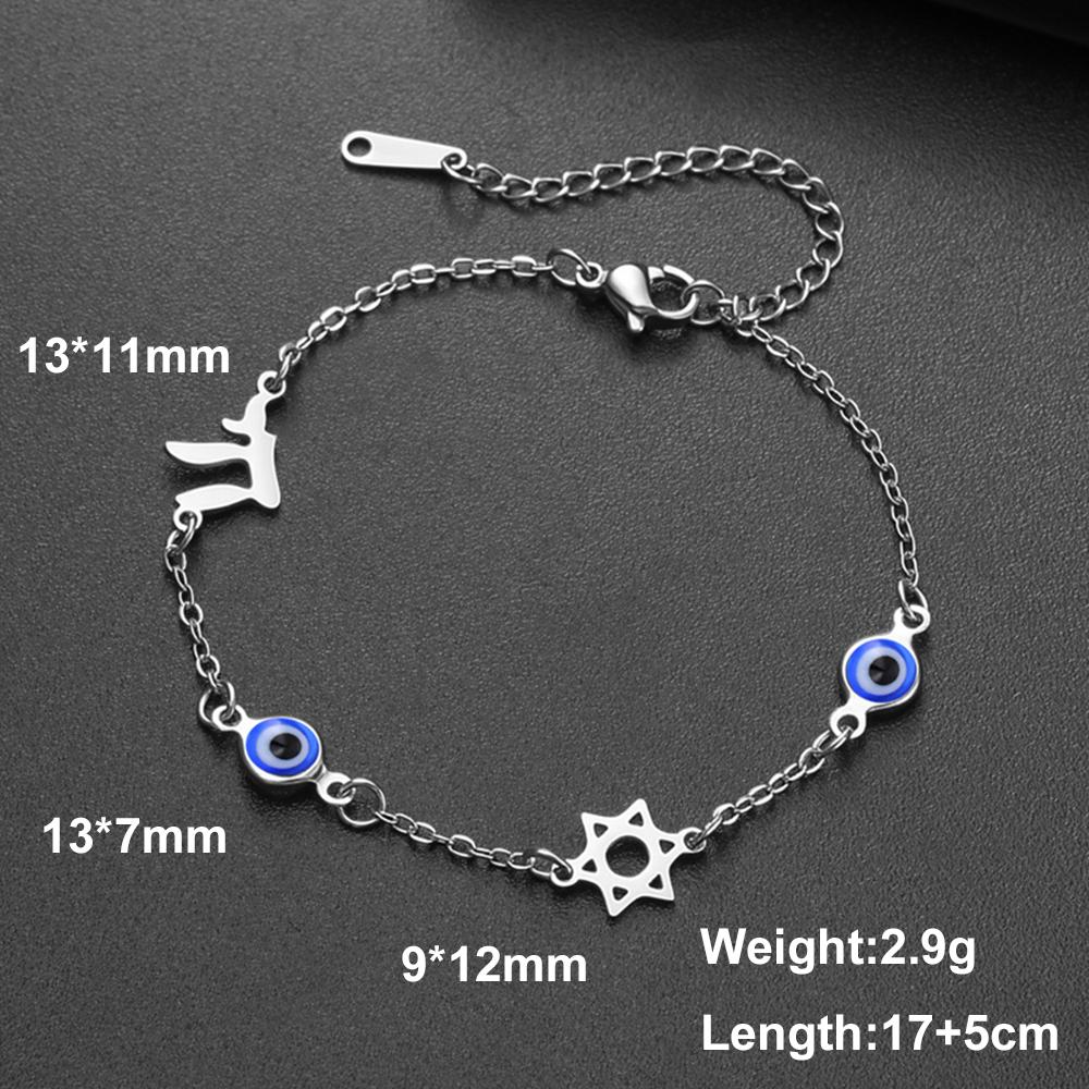 Chai Star of David Charms Bracelets Blue Turkish Evil Eyes Hexagram Stainless Steel Pendants Hand Chain Amulet Je Jewelry
