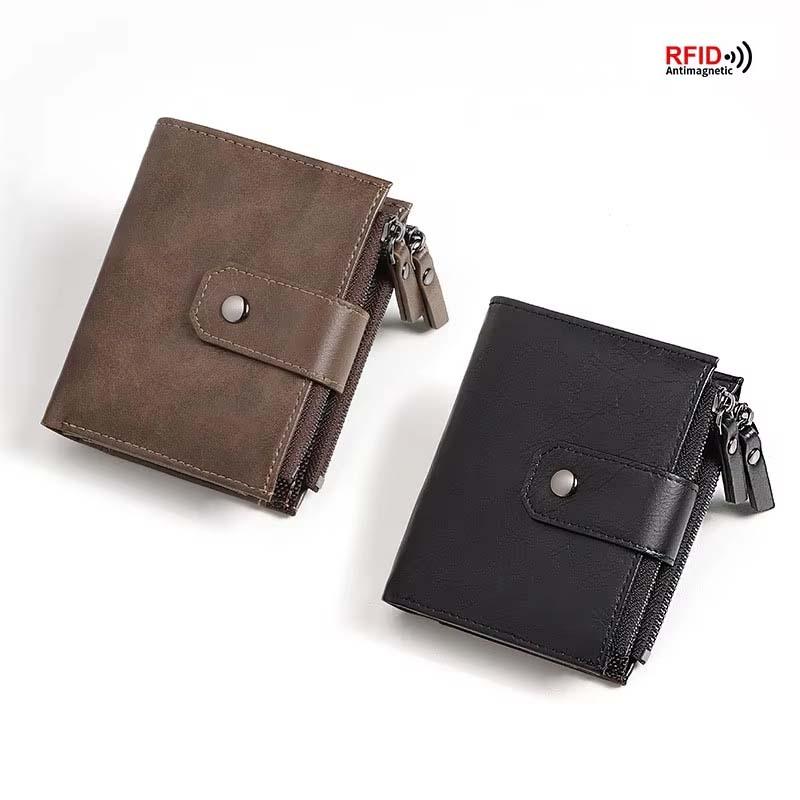 

Men s Vintage PU Leather Wallet RFID Blocking Zipper Coin Purse Credit Card Holder Money Bag коричневый