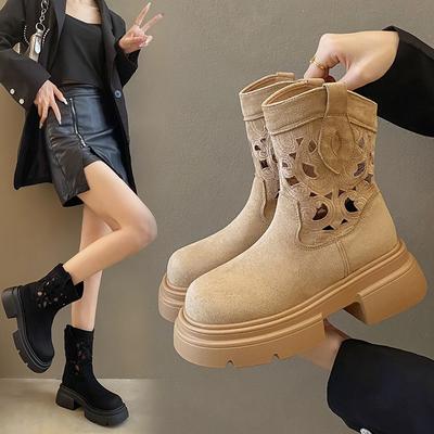 Νέες ρετρό Hot Girl Western Cowboy κοντά μπότες Hollow Breathable Heightened Martin Boots