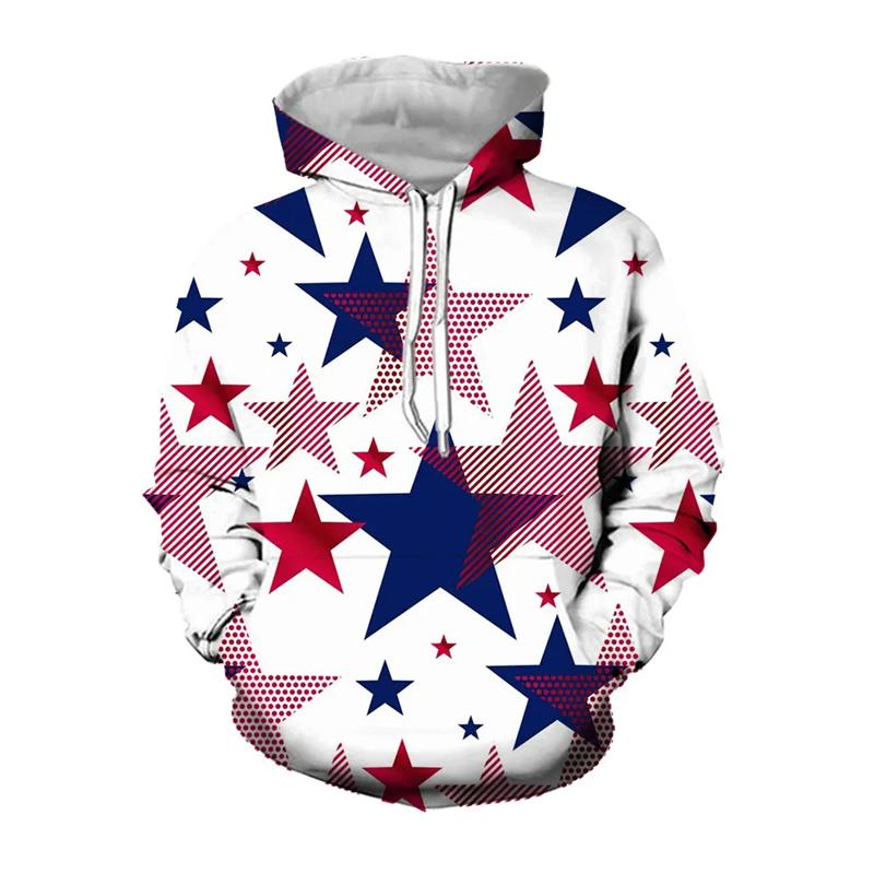 Modne bluzy z grafiką pentagramu, bluzy z kapturem z nadrukiem 3D z flagą amerykańską, odzież męska, casualowy damski dres, top z kapturem
