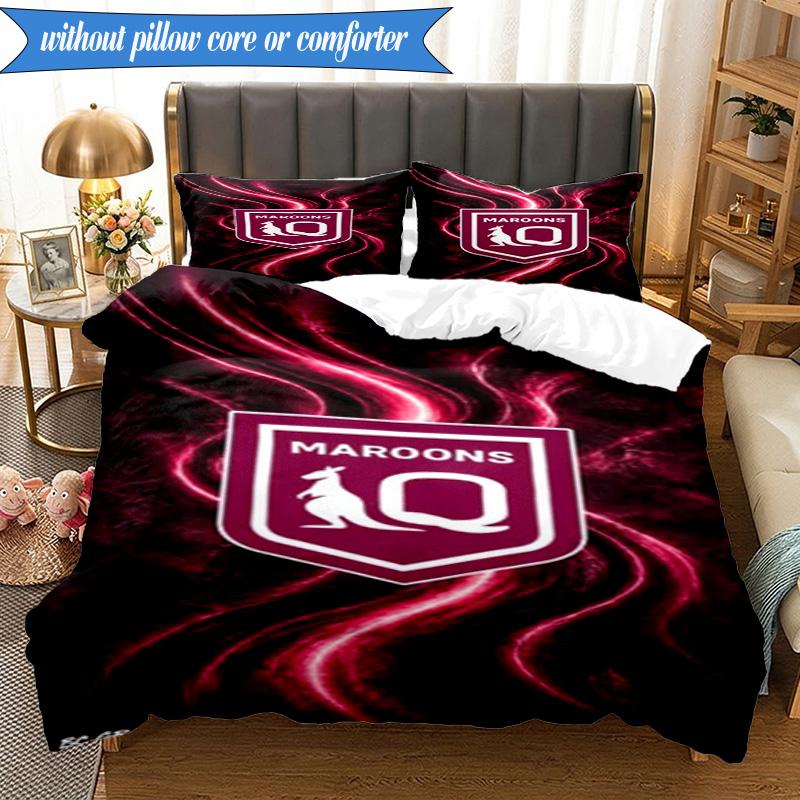 3PCS Australia Maroons Rugby Team Emblem Bedding Set 2D Printing (Includes 1 Duvet Cover + 2 Pillowcases Coreless), Bedroom decor,Fan gift