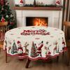 Weihnachts-Vintage-Bauernhaus-Tischdecke mit Weihnachtsmann-, Rentier- & Weihnachtsbaum-Aufdrucken. Rechteckige & runde Größen für Weihnachts-/Neujahrspartys, Küche, Innenbereich &