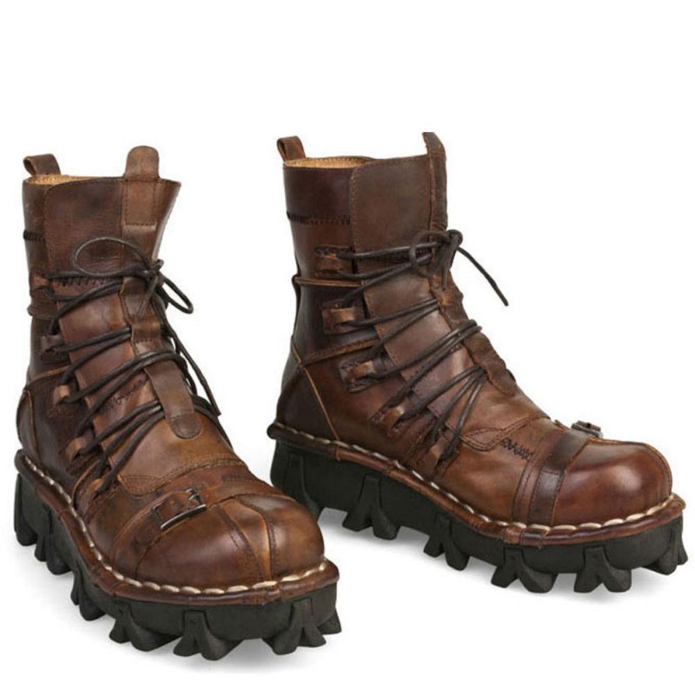 Autumn and Winter Men's Leather High Top Desert Short Boots, Motorcycle Boots, Thick Soled Punk Leather Boots