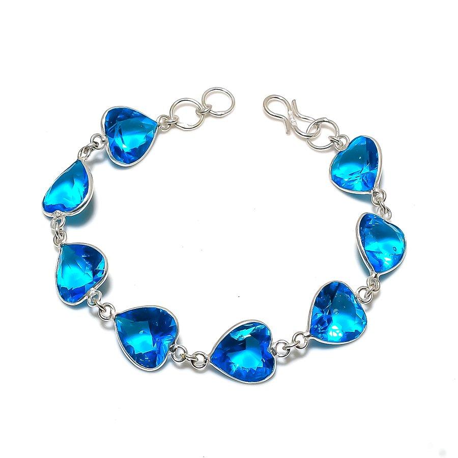 

Браслет ручной работы из стерлингового серебра 925 пробы с натуральным лондонским голубым топазом 7–8 дюймов n1i72