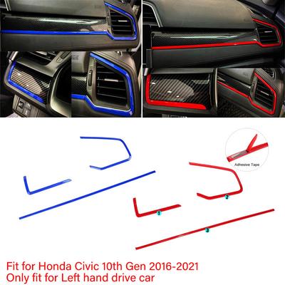 3 Adet İç Mekan Gösterge Paneli Çerçeve Şeridi Kırmızı Trim Etiketi Honda Civic 10. Nesil 2016 2017 2018 2019 2020 2021 Sol Direksiyonlu Araç