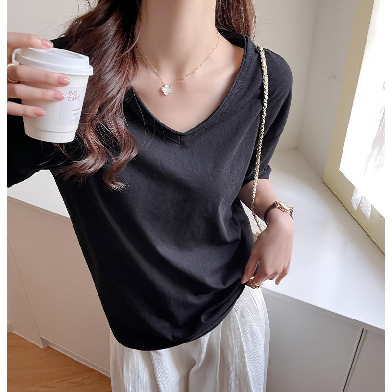 Women Lazy Casual Loose V Neck Drop Shoulder Short Sleeve Summer T Shirt S