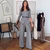 Amazon cross-border 2026 autumn new European and American square collar temperament commuter belt button wide-leg pants set