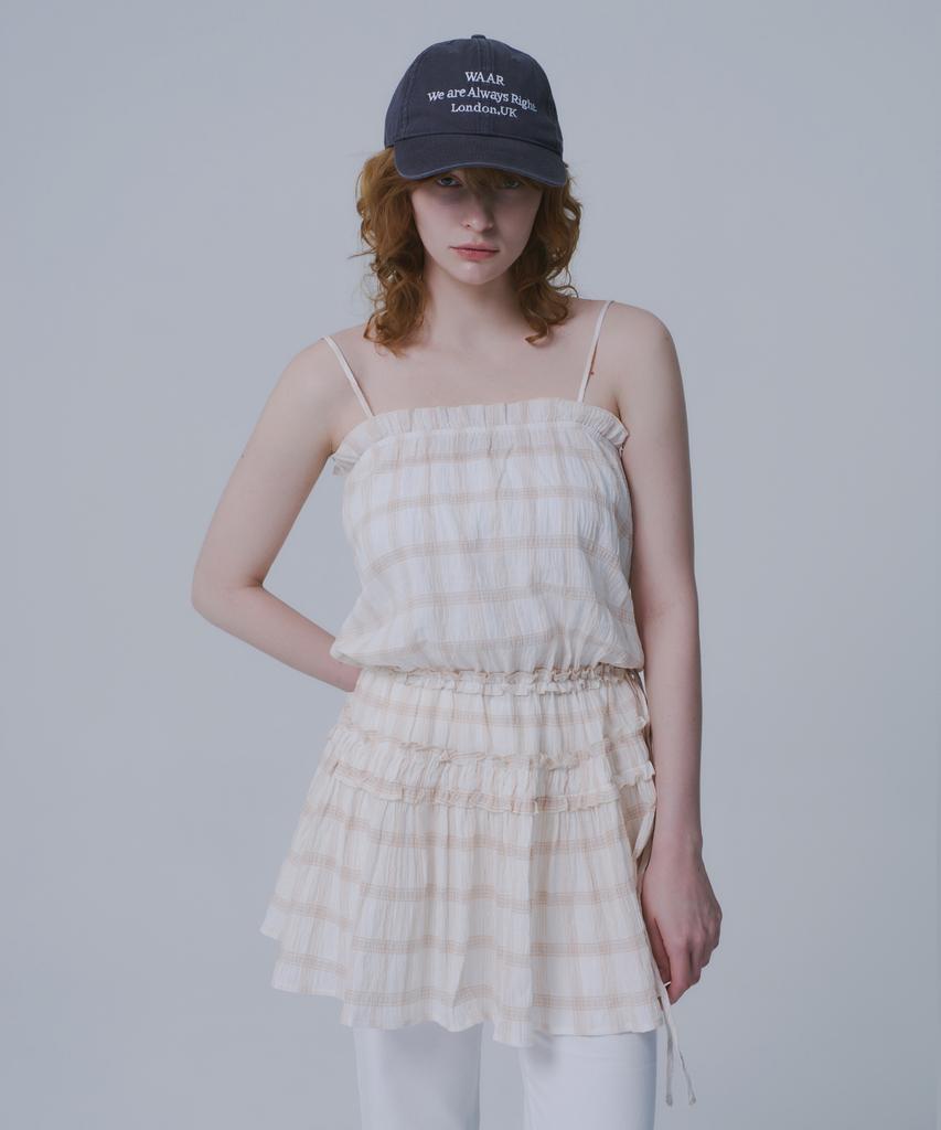 War For Woman Whd-02 Check Shirred Dress_Beige
