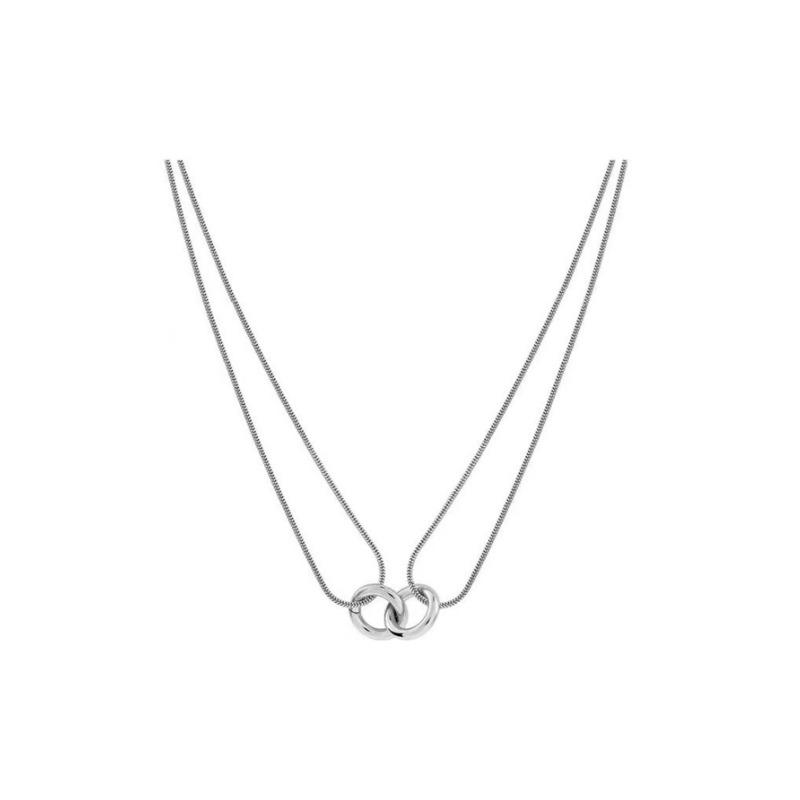 Gold Plated Stainless Steel Double Layer Snake Chain Necklace with Interlocking Circle Pendant