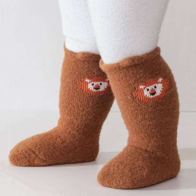 Newborn Baby Socks Autumn Winter Plush Warm Mid Tube Socks For Toddler Girl Cute  Bear Dog Non-slip Floor Socks