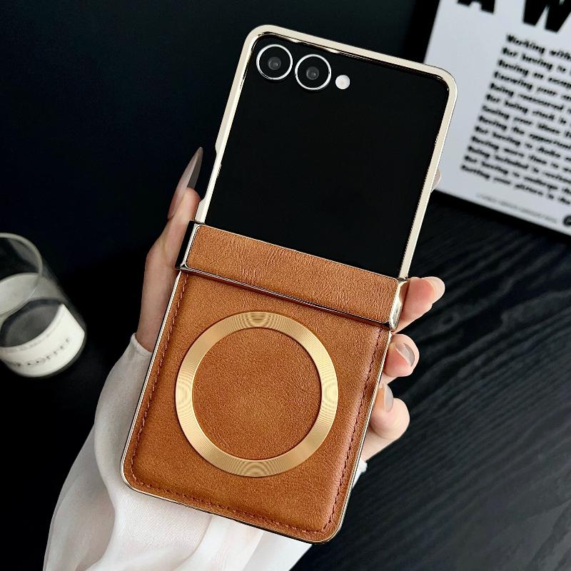 Luxus galvanisierte magnetische Hülle für Samsung Galaxy Z Flip 7 6 5 4 3 5G ZFlip7 FE ZFlip6 Leder Scharnierschutz Abdeckung Funda