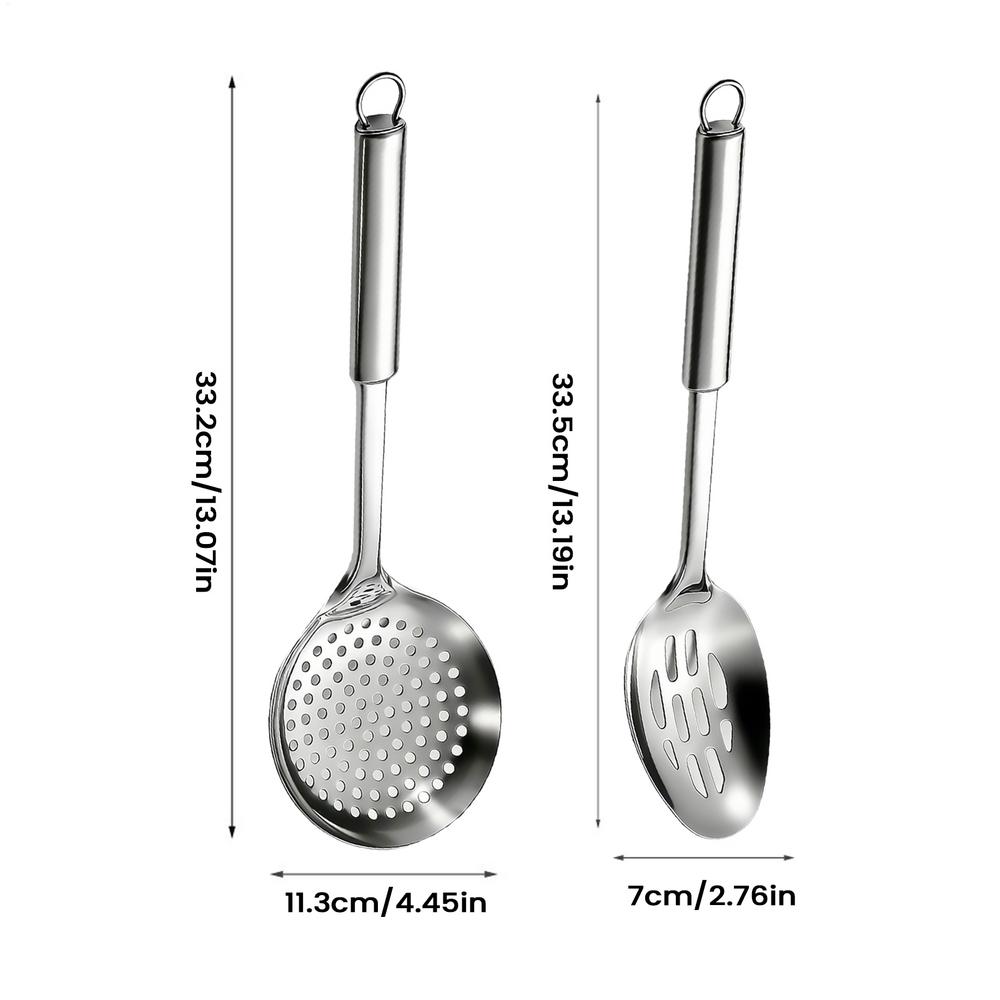 1Pcs Stainless Steel Colander Filter Spoon Multifunctional Oval Oil Skimmer Scoop Long Handle Ramen Scoop Kitchen Utensils