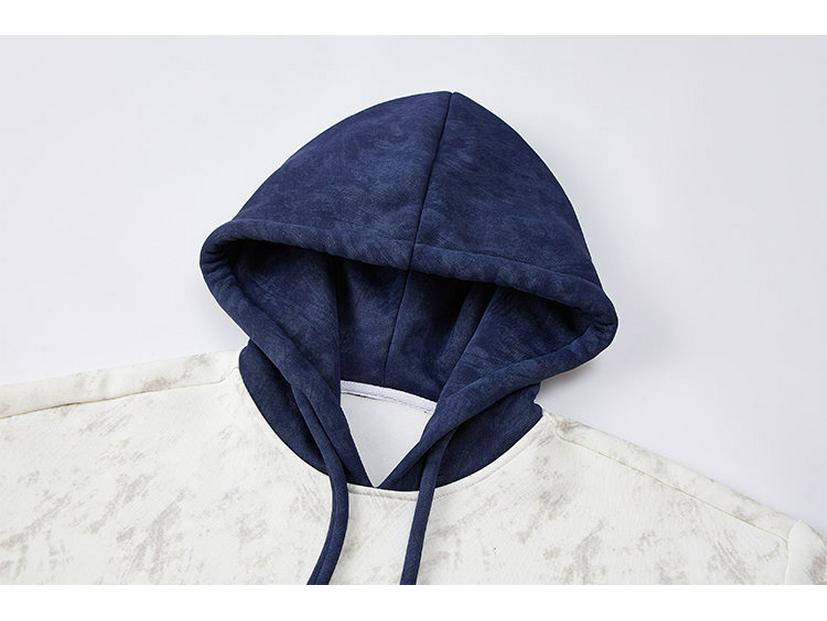 2025 Autumn/Winter Men's Retro Color Block Patchwork Loose Hoodie (Plus Size)