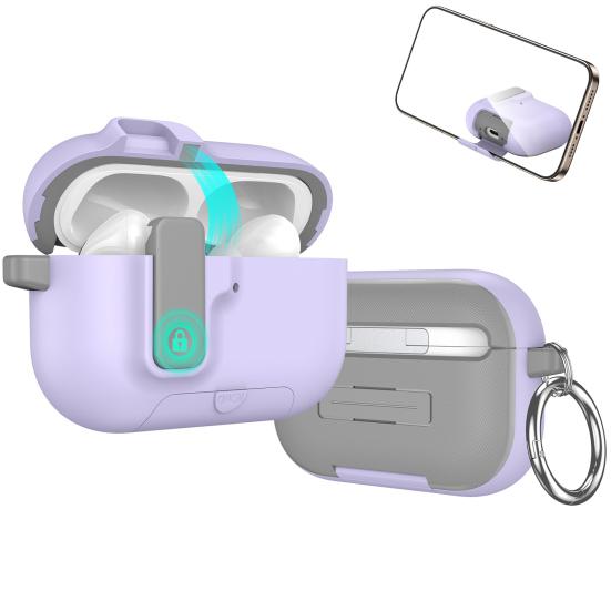 Earbud Protective Case for AirPods Pro 3 Charging Case Portable Shockproof Wireless Earphone Cover Protector Shell Skin with Lock Phone Holder
