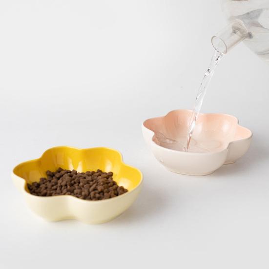 baizihuahu Cat Paw Shape Ceramic Bowl for Cats, Anti-Whisker Fatigue Kitten Food Water Dish, Microwave Dishwasher Safe Wide Shallow Pet Plate