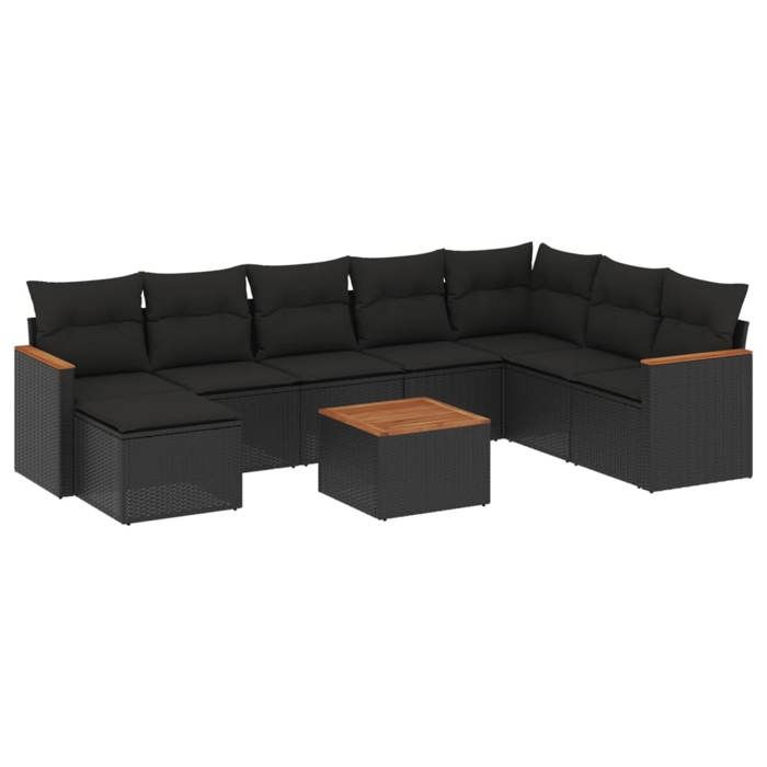 VidaXL Garden Lounge Set with Cushions 9 Pcs, Patio Sofas, Patio Furniture Set, Outdoor Furniture, Black 3226251