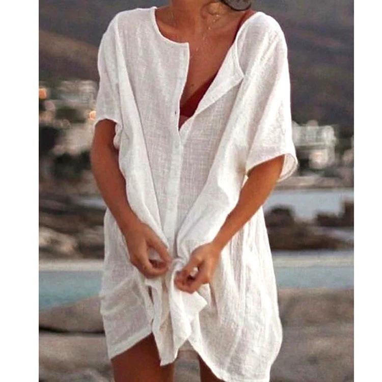 European & American Women's Solid Color Loose Mid-Length Summer Shirt