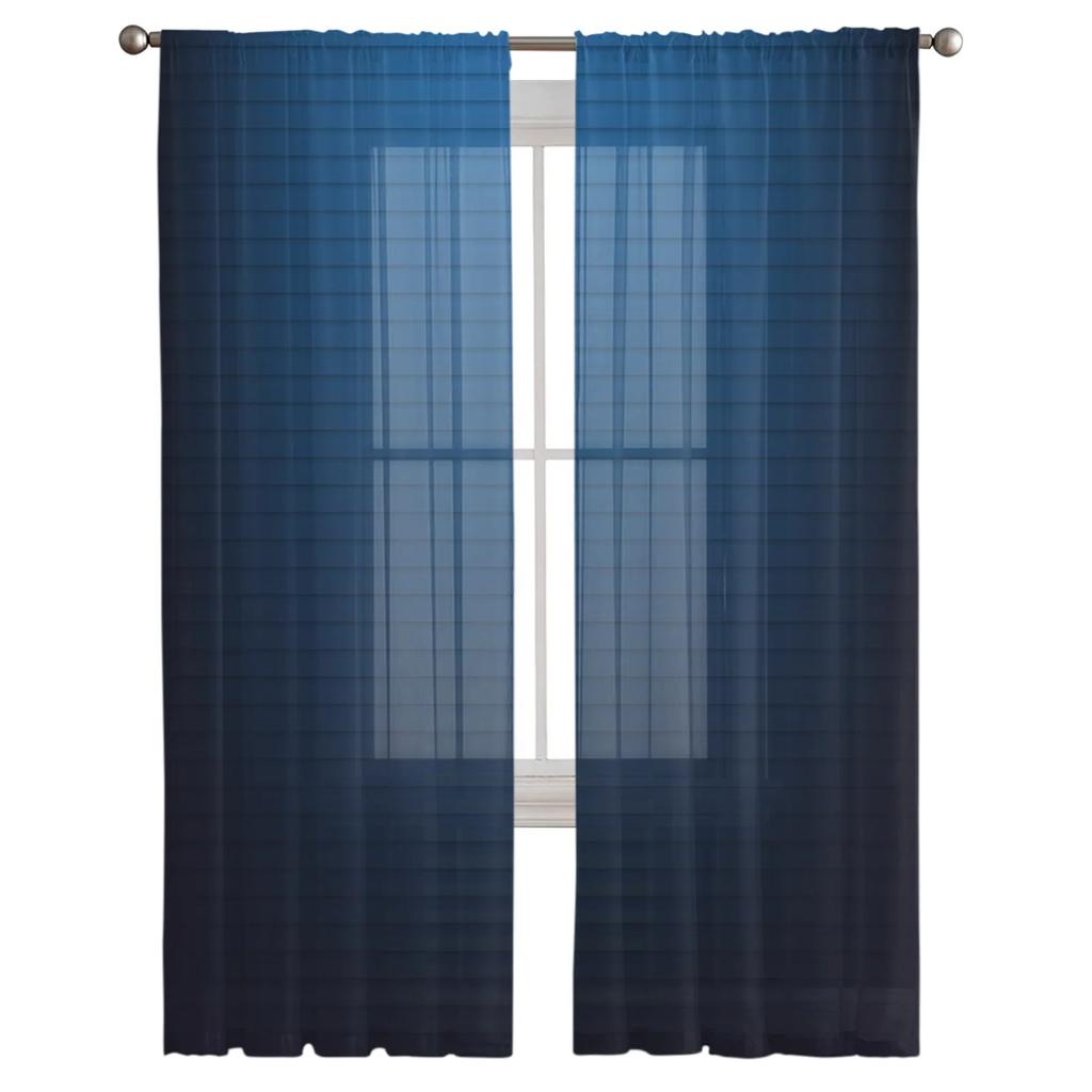 Tüllvorhänge für den Innenbereich, blaue Linien, Farbverlauf, Mädchenschlafzimmer, exquisiter Voile-Vorhang, Wohnzimmer, Küche, Chiffonstoffvorhänge