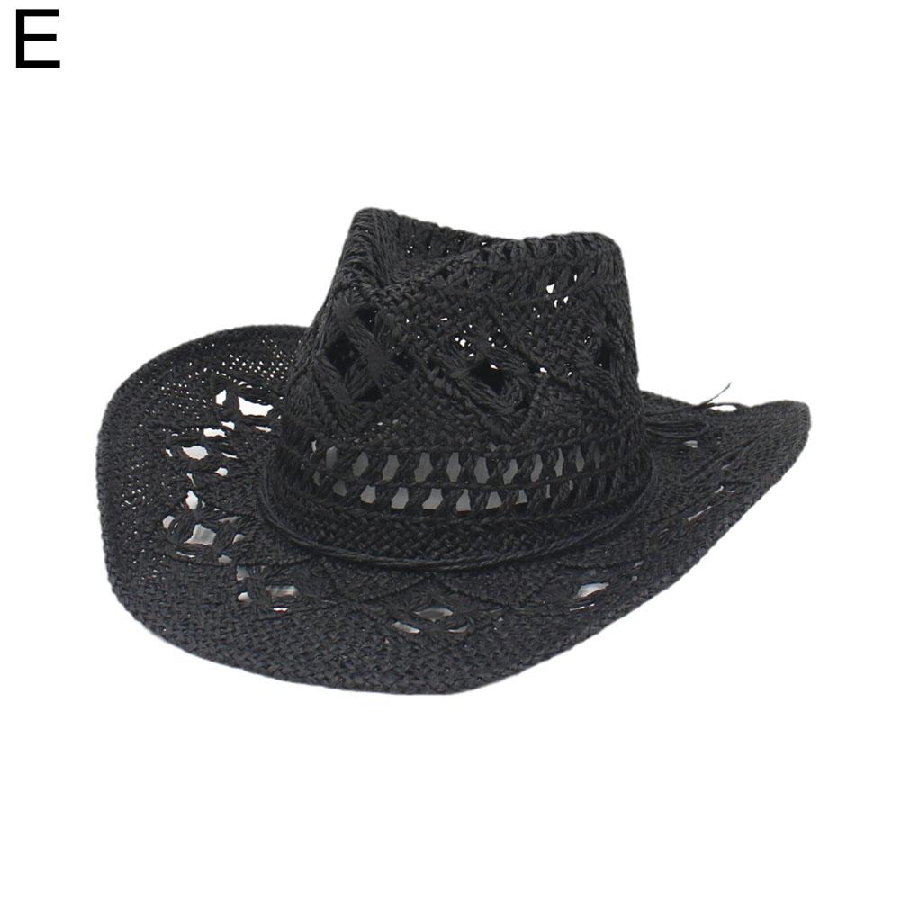 Hand-woven Western Cowboy Straw Hats Summer Outdoor Men Women Wide Brim Breathable Beach Jazz Cap Sun Protection Hat