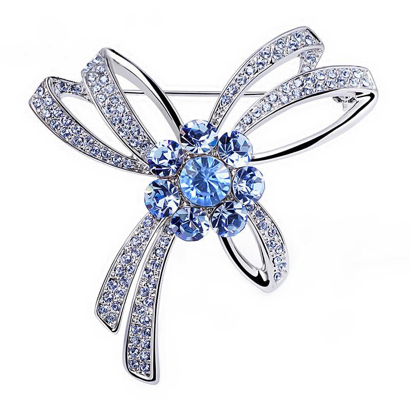 Elegant Austrian Crystal Bow Tie Brooch: Simple Alloy Lapel Pin & Scarf Buckle Accessory.