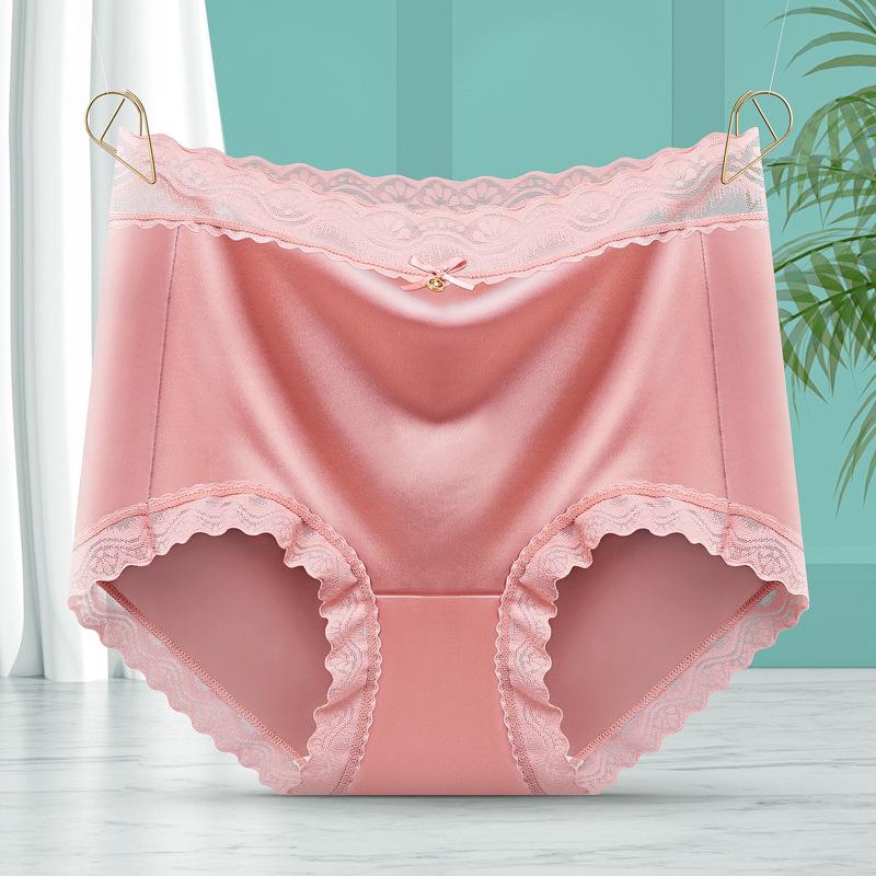 Silk Lace Trim Mid-High Waist Plus Size Seamless Women's Underwear