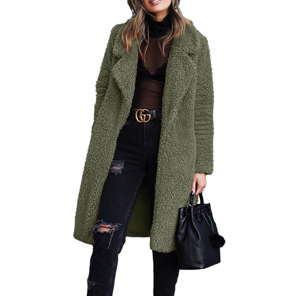 European & American Long-Sleeve Turn-Down Collar Plush Women's Coat for Autumn & Winter