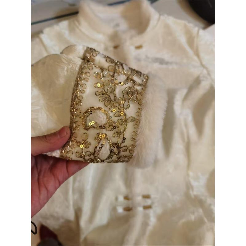 Chinese Style Fleece Lined Coat Fashion Button  Vintage Casual Tops