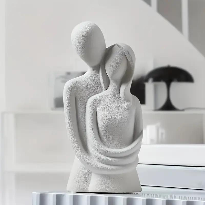 Nordische minimalistische Skulptur für Paare Liebhaber umarmende Figur mattierte Keramikstatue reinweiße graue Statue Hochzeitsgeschenk