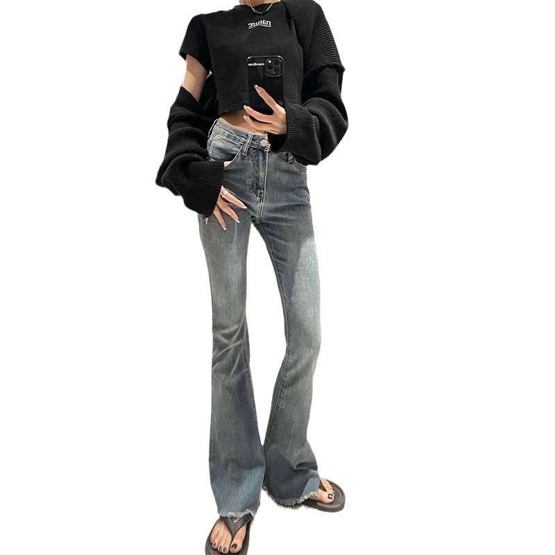 High-waisted micro-flared pants women's new slim-fitting and thin jeans small retro extended mopping pants trendy